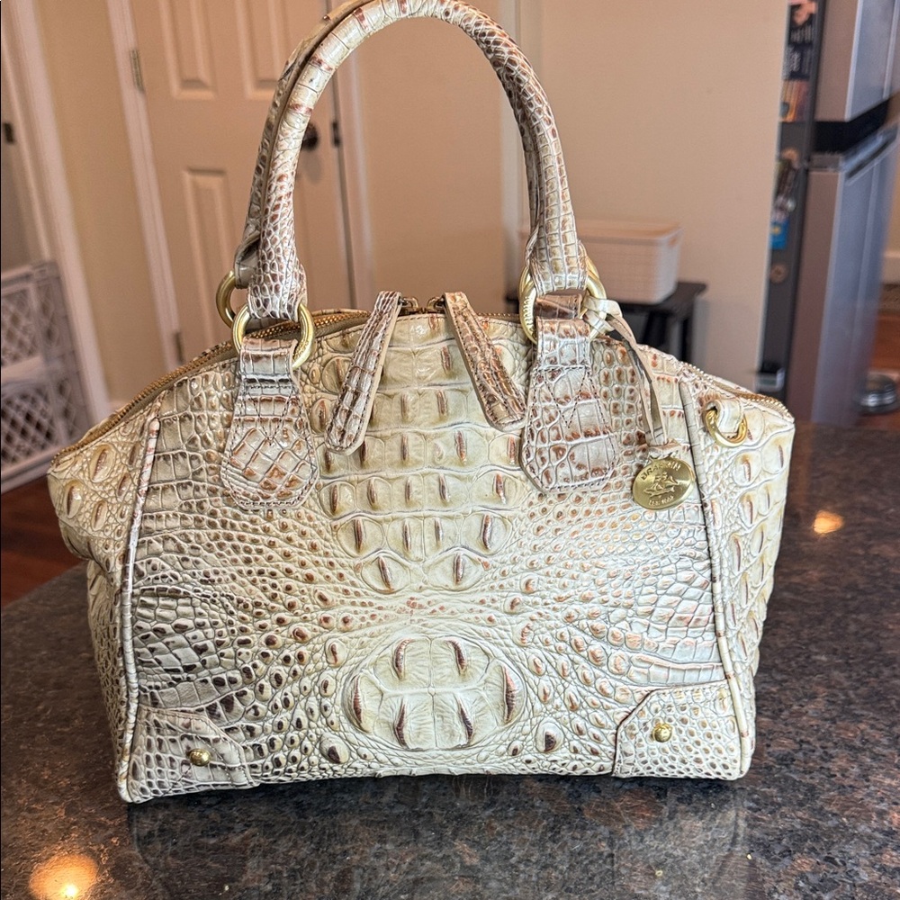 Brahmin Duxberry Cream Crocodile Embossed Satchel